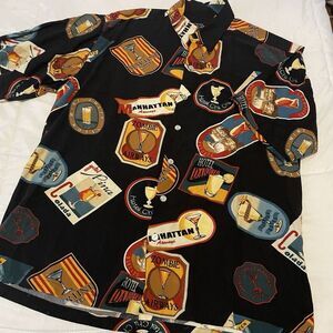 Tori Richard Medium‎ Martini Hotel Drink Print Buttondown Shortsleeved Honolulu
